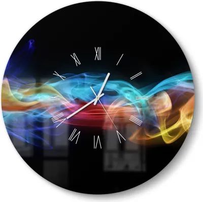 Produktbild von DEQORI Glasuhr Ø50 cm Römisch 'Farbige Rauchschwaden' Wanduhr Glas Uhr Design leise