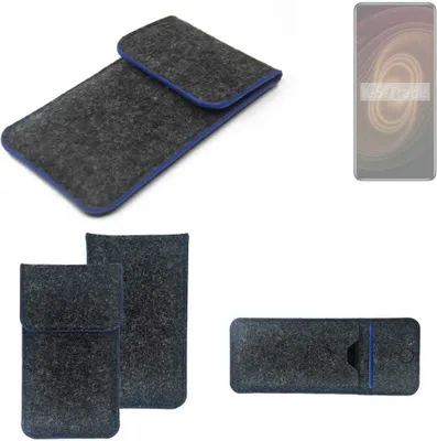 Produktbild von K-S-Trade Handy-Hülle Schutz-Hülle kompatibel mit ZTE Axon 60 Ultra Filztasche Pouch Tasche Case Sleeve Filzhülle dunkelgrau, blauer Rand