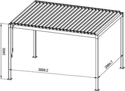A technical drawing of a pergola with dimensions.