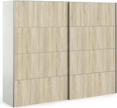 Produktbild von Kleiderschrank 2 Türen Acerno, Schlafzimmermöbel, Schrank, Garderobe, 243x64 h202 cm, Weiß und Eiche