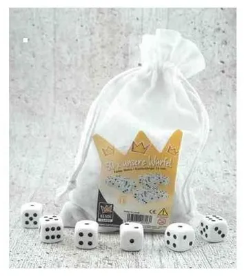 Produktbild von 50 weiße Würfel 16mm im Stoffbeutel – Spielwürfel Set