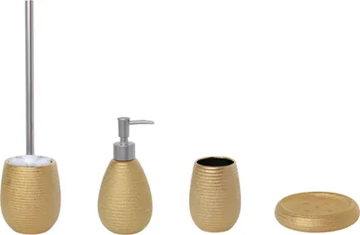 Produktbild von MSV Badezimmer Set, 4-teiliges Badzubehör aus Keramik Oman, Seifenspender, WC Bürste, Seifenschale und Zahnputzbecher Gold