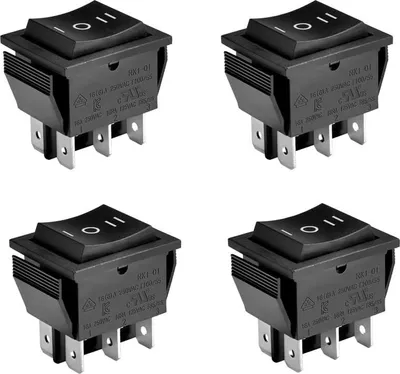 Produktbild von 4 Stück Schwarz Kippschalter Ein-Aus-Ein, DPDT, 6 Endpunkte, 16 A 250 VAC