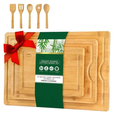 Immagine prodotto di Omgoods - Set di taglieri in legno - Bambù, con 5 utensili da cucina