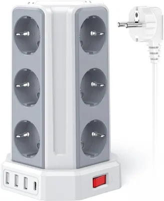 Produktbild von Steckdosenleiste – 12-fach Steckdosenleiste mit 5 m Verlängerungskabel – 4 USB-Anschlüsse mit Überspannungsschutz