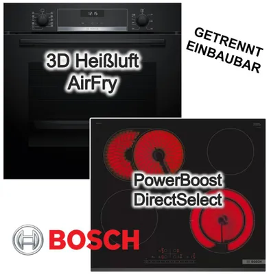 Produktbild von Bosch Herdset Backofen Air Fry 3D-Heißluft Hydrolyse AutoPilot + Elektrokochfeld PowerBoost Bräterzone