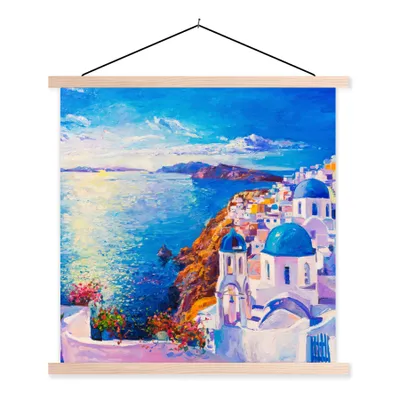 Produktbild von MuchoWow® Textilposter Malerei - Griechenland - Wasser - Öl 60x60 cm mit holzfarbenen Rahmen - Wanddekoration