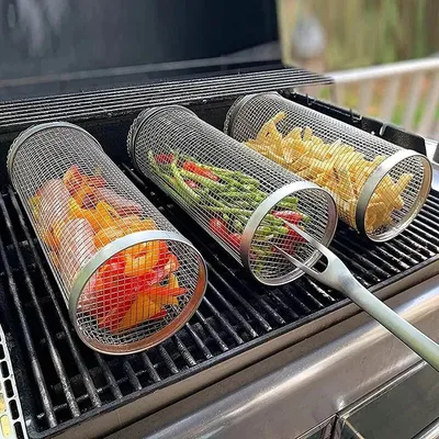 Produktbild von Grillkorb / Grillnetz aus Edelstahl zum Grillen - Groß 30 cm