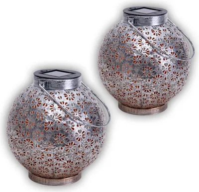 Produktbild von Näve Leuchten LED Solarleuchte BLUMENMUSTER mit Diode LED Solarleuchte BLUMENMUSTER mit Diode 2er-Set LED Deko-/Solarleuchte l/b: 18cm weiß, Lampe für den Außenbereich im Oriental-Style, aus Metall in weiß, 18 x 18 x 19,5 cm, mit Diode – mit Druckschalter – Dämmerungssensor