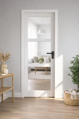Immagine prodotto di Bloc Porta Kenya Bianco Vetro Trasparente H204 x L73 cm Cornice Tavola P.giusto, maniglia GD MENUISERIES
