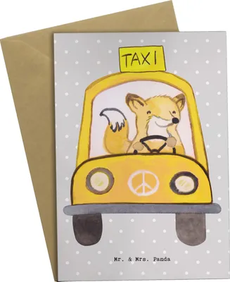 Produktbild von Mr. & Mrs. Panda neujahrskarte Taxifahrer Herz - Grau Pastell - Geschenk, Klappkarte, weihnachtskarten, einladungskarten, osterkarten, Grußkarte