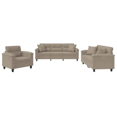 Produktbild von vidaXL 3-tlg. Sofagarnitur mit Kissen Taupe Mikrofasergewebe