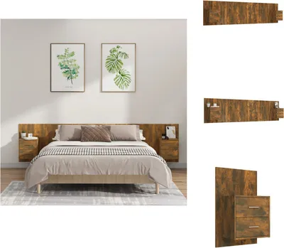 Image de vidaXL Tête de lit avec chevets Chêne fumé Bois composite - Tête & Pieds de lit