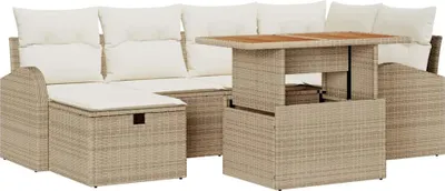 Produktbild von vidaXL Garten-Sofa-Set 7 stk. Beige Poly-Rattan