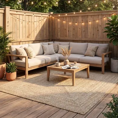 Produktbild von Volero - Outdoor Jute Teppich - Bali Beige - 120x170 cm - Wohnzimmer, Esszimmer, Balkon, Garten, Terrasse - Boho, Ländlich