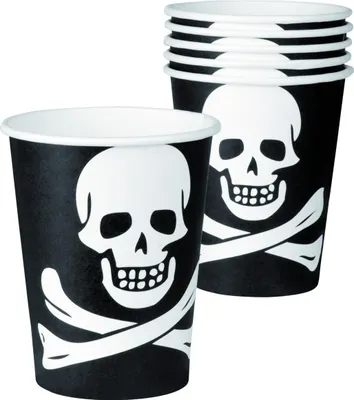 Produktbild von Totenkopfbecher Halloween Tischdekoration 10 Stück schwarz-weiss 210 ml -