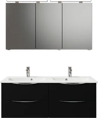 Produktbild von Pelipal Badmöbel-Set Sunline 300 BxHxT 132 x 200 x 48 cm Frontfarbe schwarz matt Badmöbel-Set mit Waschtisch Mineralmarm