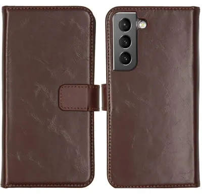 Imagen del producto de Funda de Cuero Auténtico tipo Libro para Samsung Galaxy S22 - Marrón