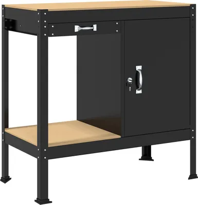 Obrázek produktu pro vidaXL Dílenský stůl s policí, černý, 90 x 49 x 91 cm, překližka a kov