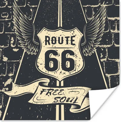 Produktbild von MuchoWow® Poster Route 66 - Vintage - Schwarz - Weiß 30x30 cm - Wandposter - Printing