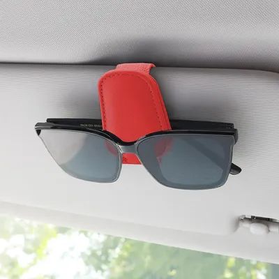Produktbild von Sonnenbrillenhalter für Auto Sonnenblende magnetischer Leder Brillenhalter Clip Rot