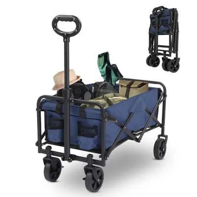 Produktbild von FCH Bollerwagen Faltbar Handwagen, klappbar Transportwagen 360 ° drehbar belastbar bis 100kg, Blau,74.5x43.5x85cm
