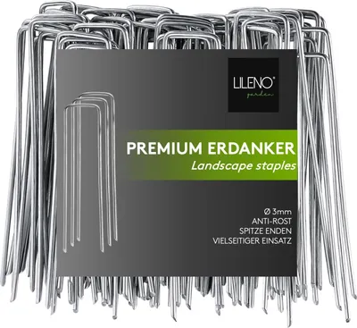 Produktbild von LILENO HOME Unkrautvlies Erdnägel [10 Stück - 14x3 cm] - perfekt für Gartenvlies, Zelt oder als Erdanker - Garten Bodenanker als Unkrautfolien Heringe auch für Rasengitter, Camping - Erdspieße
