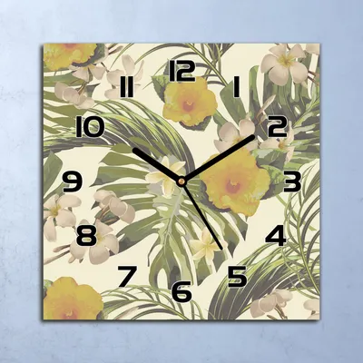 Produktbild von Wanduhr Echt-Glas-Küchenuhr Tropische Blumen Quarz Lautlos 30x30 Deko Bilder