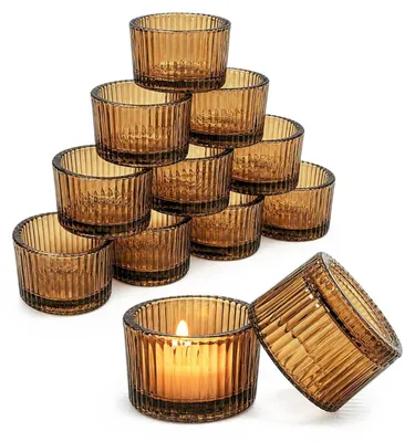 Image de Supports pour bougies chauffe-plat en verre, lot de 12, petits, transparents, 5,5 cm x 3,5 cm, pour décoration de table, mariage, fête