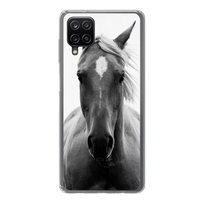 Produktbild von MuchoWow® Handyhülle Schutzhülle Hülle für Samsung Galaxy A12 Pferd - Schwarz - Weiß - Porträt Silikon Softcase Handy Hülle - Bild