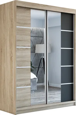 Produktbild von Schwebetürenschrank Kleiderschrank ERO  160 cm Schrank Garderobe Spiegel.Verschiedene Farben (Weiß, Schwarz, Somona). Möbel vom Hersteller!