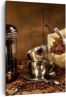 Produktbild von Bild auf Leinwand - Leinwandbild - Einteilig - Kaffeebohnen gerösteter Kaffee Tasse - 50x70cm - Wand Bild - Wandbilder - Leinwanddruck - Wanddekoration - Leinwand bilder - Wandbild - PA50x70-0434