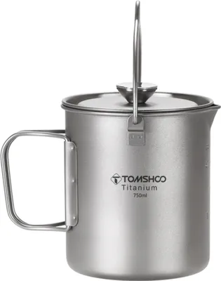 Obrázek produktu pro 750 ml kempingový hrnek na kávu s tlakovou deskou titanový kávovar French press hrnec s víkem outdoorové nádobí pro turistiku, kempování, cestování, batohy na zádech