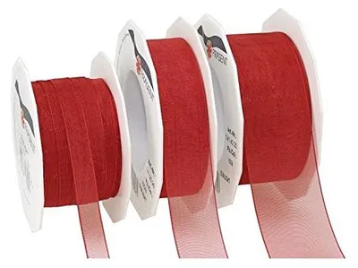 Organzaband rot, 25 m Rolle, 10 mm breit