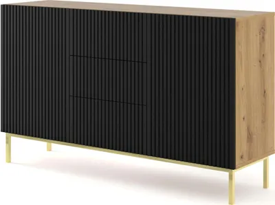 Produktbild von FURNLUX Sideboard Ravenna B Beige Und Schwarz Und Gold 150cm / Hauptfarbe: Schwarz / Abmessungen: 150 x 89 x 42 cm