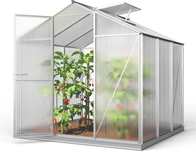 Zdjęcie produktu dla GFP szklarnia ECO 3 rama aluminiowa 192x192 cm - płytami poliwęglanowymi o grubości 8 mm - z ramą fundamentową i aut. mechanizm otwierania okien