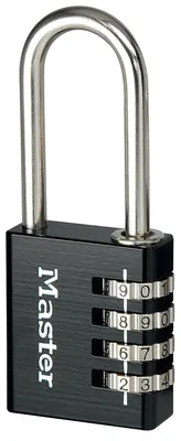 Produktbild von Master Lock 7640EURDBLKLH Zahlenschloss Vorhängeschloss langer Bügel aus Aluminium, Schwarz, 4 x 10,2 x 1,5 cm