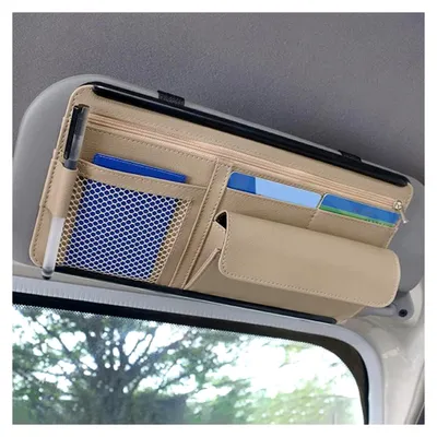 Produktbild von Organizer für die Auto-Sonnenblende, Leder Kartenhalter, verstellbarer Organizer für die Sonnenblende, multifunktionale Aufbewahrungstasche für Sonnenbrillen (Beige)