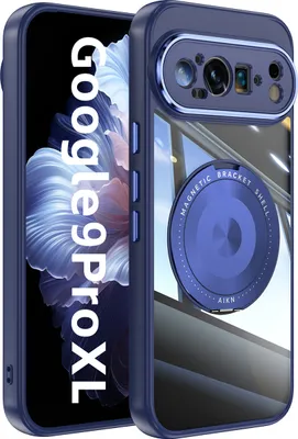 Produktbild von Handyhülle für Google Pixel 9 Pro XL Transparent Militärschutz mit Magnetring Ständer und Kameraabdeckung Blau