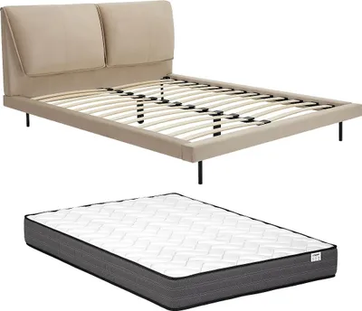Produktbild von Bett 140 x 190 cm + Matratze - Samt - Taupe - IBEDIA