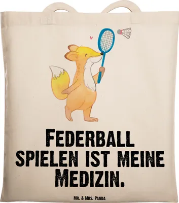 Produktbild von Mr. & Mrs. Panda Tote Bag Fuchs Federball spielen - Transparent - Geschenk, Tasche, Schultasche, Shopping, Tragetasche, Jutebeutel, Badminton