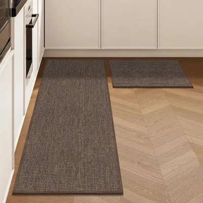 Zdjęcie produktu dla Ibenzoa® Zestaw 2 sztuk chłonnych dywaników – dywaniki do kuchni i przedpokoju, absorbujące wilgoć i brud, poliester z gumową podkładką, wymiary: 43 x 75 cm i 43 x 150 cm, kolor: brązowy