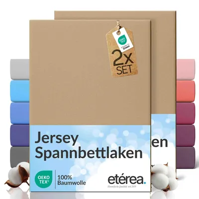 Produktbild von 2er Set Jersey Spannbettlaken 200x220cm - 100% BAUMWOLLE - Bettlaken Spannbetttuch 200x220cm - Taupe