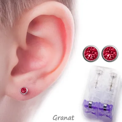 Produktbild von Medizinische Ohrstecker Erstohrstecker Ohrringe "Kristall" Granat