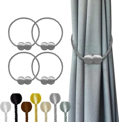 Productafbeelding van Magnetische gordijnbevestigingen, set van 4, 47 cm, grijsblauw
