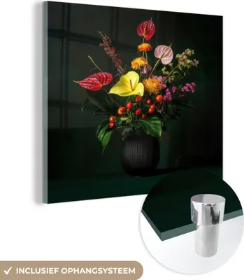 Produktbild von MuchoWow Glasbilder - Bilder auf Wandbild - Foto auf Glas Blumen - Vase - Schwarz 40x40 cm Wanddekoration aus Glas - Acrylglasbild - Acrylbilder