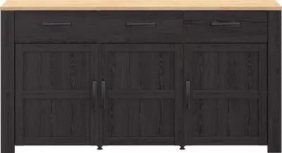 Image de Buffet BOHOL Noir, 3 Portes, 3 Tiroirs, 166,1 x 47 x 87 cm