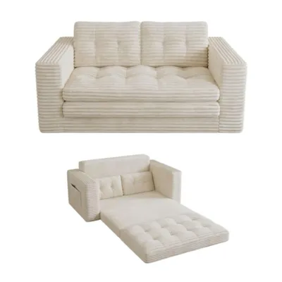 Produktbild von BEALIFE Schlafsofa 2-Sitzer mit 150x85x75 cm | Gepolstert mit Armlehnen & Seitentasche | Für kleine Wohnungen & Homeoffice | AR39 Creme