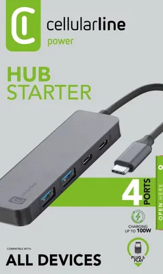 Productafbeelding van Cellularline 8018080491955, USB-C, USB 3.2 Gen 1 (3.1 Gen 1) Type-A, USB 3.2 Gen 1 (3.1 Gen 1) Type-C, 5000 Mbit/s, Zwart, 100 W, Ronde kabel