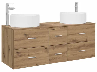 Image de Ensemble de meubles de salle de bain, 3 pièces, en chêne artisanal, dimensions : 49,5 x 44,5 x 65,5 cm